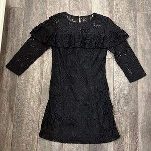 Black long sleeve ruffle lace dress size S